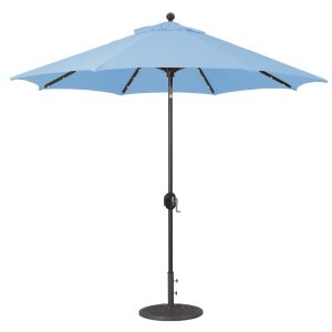 Galtech 9 Ft. Lighted LED Octagonal Aluminum Patio Market Umbrella W/ Crank Lift And Auto Tilt - Antique Bronze Frame W/ Sunbrella Canvas Air Blue Canopy