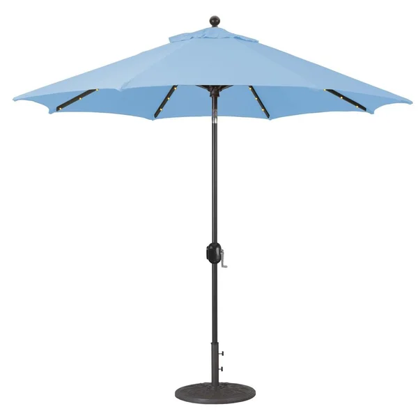 Galtech 9 Ft. Lighted LED Octagonal Aluminum Patio Market Umbrella W/ Crank Lift And Auto Tilt - Antique Bronze Frame W/ Sunbrella Canvas Air Blue Canopy
