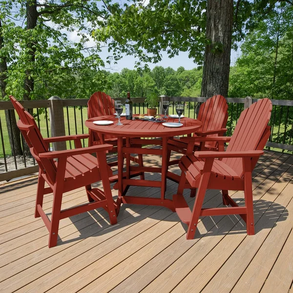 Dream Bay 5 Pc Recycled Plastic Counter Height Dining Set in Rustic Red by Lakeview Outdoor Designs
