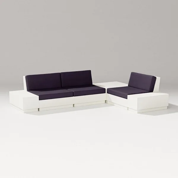 Elevate 6 Pc Recycled Plastic Sectional Seating Set in Vintage White/Navy Linen By PW Designer Series