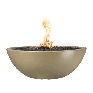 Sedona 48 Inch Round GFRC Propane Fire Pit in Brown by The Outdoor Plus