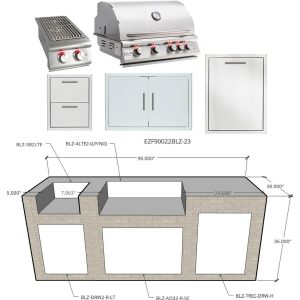 EZ Finish Systems 7 1/2 Ft Ready to Finish Outdoor Kitchen Island w/ Blaze LTE 32-Inch Propane Grill & Side Burner