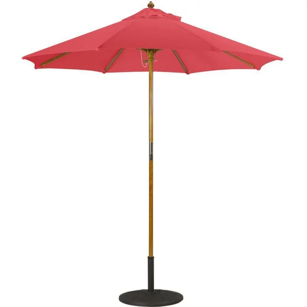 Galtech 7.5 Ft. Octagonal Hardwood Patio Market Umbrella W/ Push Lift - Light Wood W/ Sunbrella Canvas Jockey Red Canopy