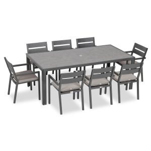 Calm Bay 9 Pc Rectangular Aluminum Dining Set in Slate/Cast Silver by Lakeview Outdoor Designs