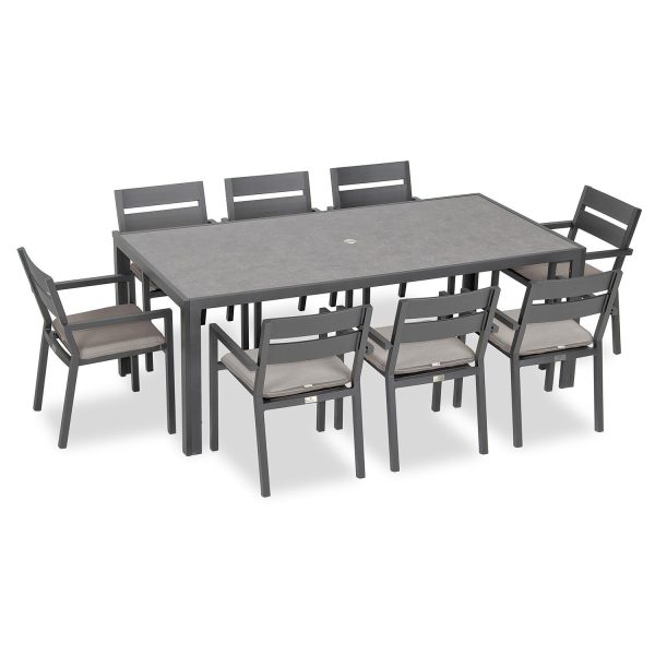 Calm Bay 9 Pc Rectangular Aluminum Dining Set in Slate/Cast Silver by Lakeview Outdoor Designs