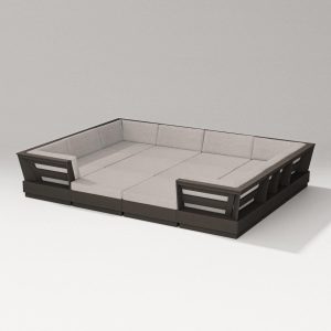 Elevate 12 Pc Recycled Plastic Pit Sectional Seating Set in Vintage Coffee/Weathered Tweed By PW Designer Series