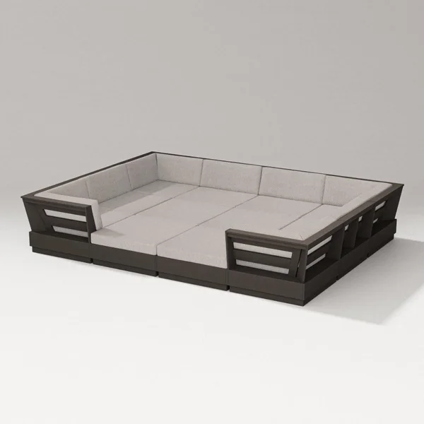 Elevate 12 Pc Recycled Plastic Pit Sectional Seating Set in Vintage Coffee/Weathered Tweed By PW Designer Series