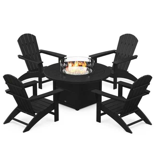 Nautical 5 Pc Recycled Plastic Fire Pit Seating Set in Black by POLYWOOD