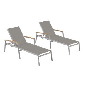 Travira 2 Pc Aluminum Chaise Lounge Set w/ Natural Tekwood Arm Caps in Flint/Titanium by Oxford Garden