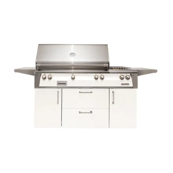 Alfresco ALXE 56-Inch Freestanding Propane Deluxe Grill With Rotisserie And Side Burner in Signal White Matte - ALXE-56C-LP-SM9003