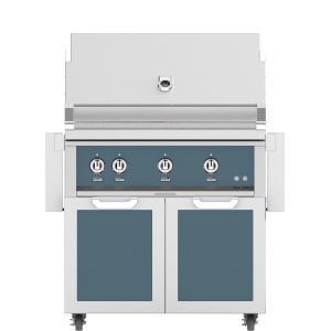 Hestan 36-Inch Natural Gas Grill W/ Sear Burner & Rotisserie On Double Door Tower Cart - Pacific Fog - GMBR36-NG-GG