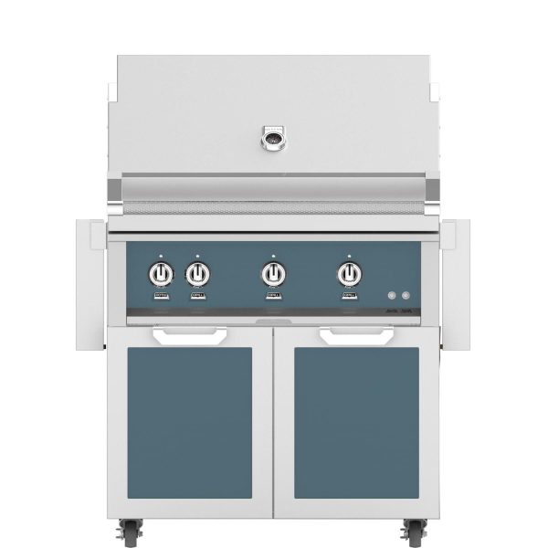 Hestan 36-Inch Natural Gas Grill W/ Sear Burner & Rotisserie On Double Door Tower Cart - Pacific Fog - GMBR36-NG-GG