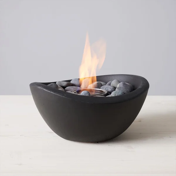 Wave 12 Inch Round Concrete Gel Fuel Table-top Fire Pit in Black by TerraFlame
