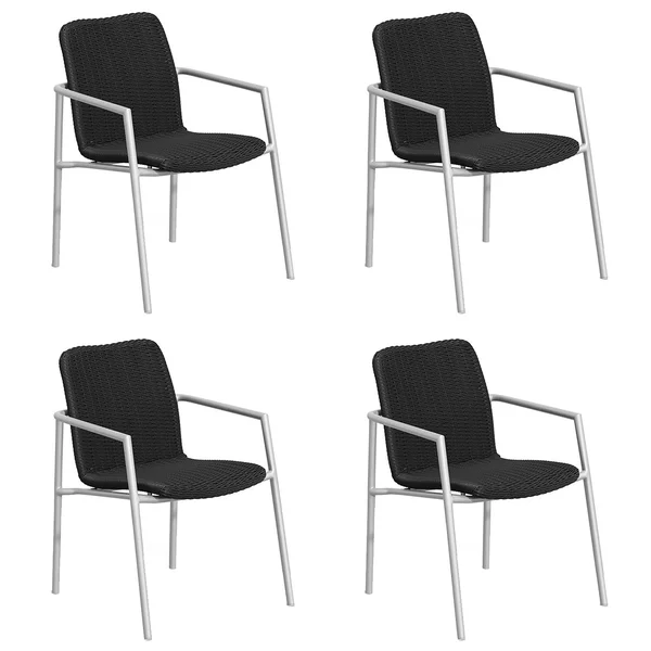 Orso 4 Pc Wicker & Aluminum Dining Arm Chair in Flint/Shadow By Oxford Garden