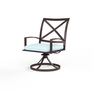 La Jolla Aluminum Patio Swivel Dining Chair in Canvas Skyline w/ Self Welt By Sunset West