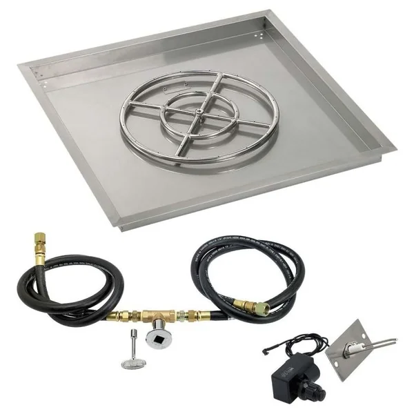 BBQGuys Signature 30 Inch Stainless Steel Square Drop-In Pan W/Spark Ignition Kit - Natural Gas
