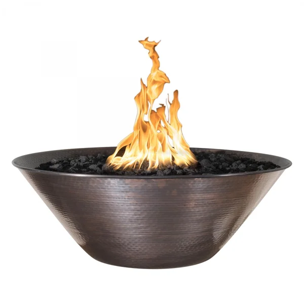 Remi 31 Inch Round Copper Natural Gas Fire Bowl w/ Glow Plug by The Outdoor Plus