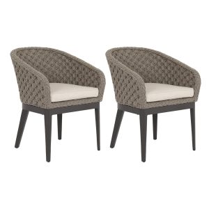 Marbella 2 Piece Rope & Aluminum Patio Dining Chair Set W/ Sunbrella Echo Ash Cushions By Sunset West