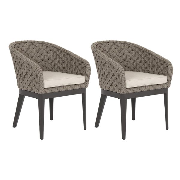 Marbella 2 Piece Rope & Aluminum Patio Dining Chair Set W/ Sunbrella Echo Ash Cushions By Sunset West
