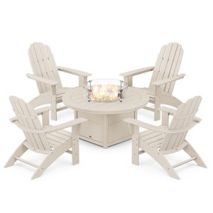 Vineyard 5 Pc Recycled Plastic Fire Pit Seating Set in Sand by POLYWOOD