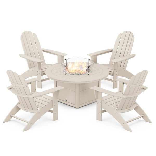 Vineyard 5 Pc Recycled Plastic Fire Pit Seating Set in Sand by POLYWOOD