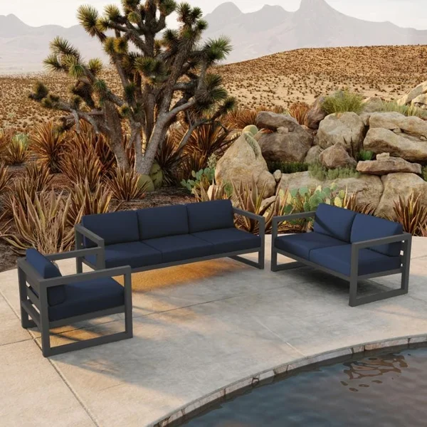 Misty Cove 3 Pc Aluminum Seating Set w/ Sofa & Loveseat in Slate/Spectrum Indigo by Lakeview Outdoor Designs