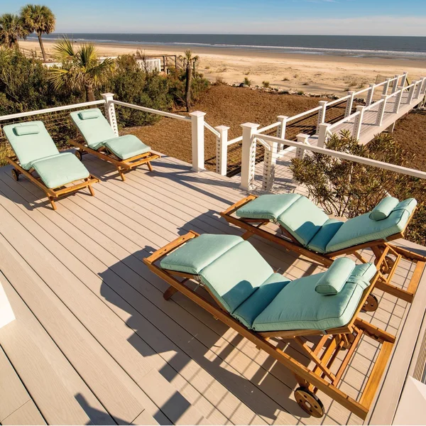 Sun Bed 4 Pc Teak Chaise Lounge Set in Canvas Spa by Royal Teak Collection