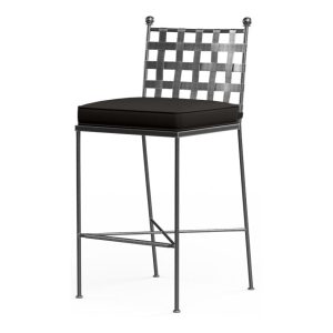 Provence Wrought Iron Bar Stool w/ Self Welt in Pewter/Spectrum Carbon by Sunset West