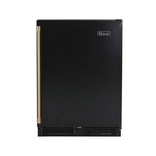 Perlick 24 Inch 5 Cu. Ft. Signature Series Marine & Coastal Series Stainless Steel Outdoor Dual-Zone Refrigerator & Wine Reserve w/ Factory Installed Matte Black Solid Door - Left Hinge