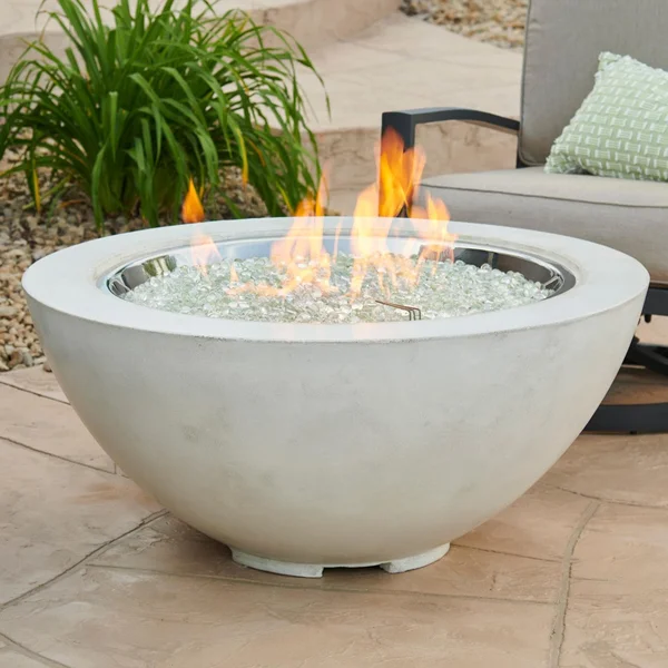 Villa View 42 Inch Round GFRC Natural Gas w/ Electronic Ignition Fire Bowl in White by Lakeview Outdoor Designs