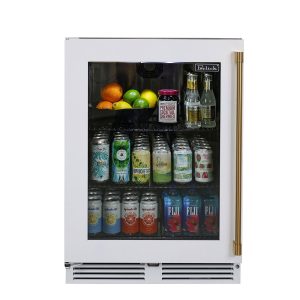Perlick 24 Inch 5 Cu. Ft. Signature Series Marine & Coastal Series Stainless Steel Glass Door Outdoor Dual-Zone Refrigerator & Wine Reserve W/ Door Lock & Factory Installed Matte White Glass Door - Left Hinge