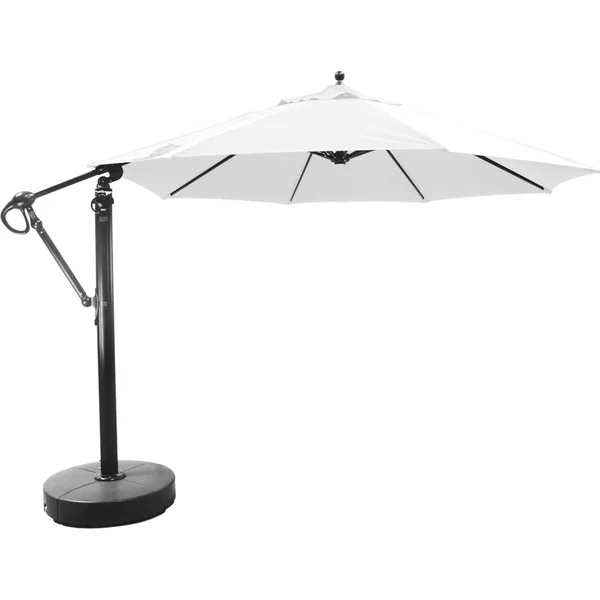 Galtech 11 Ft. Octagonal Aluminum Patio Cantilever Umbrella W/ Easy Lift And Easy Tilt Wheel - Black Frame W/ Sunbrella Canvas Natural Canopy