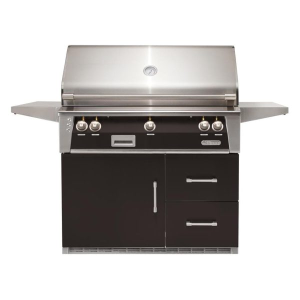 Alfresco ALXE 42-Inch Freestanding Natural Gas Grill On Refrigerated Cart With Rotisserie in Jet Black Matte - ALXE-42RFG-NG-SM9005