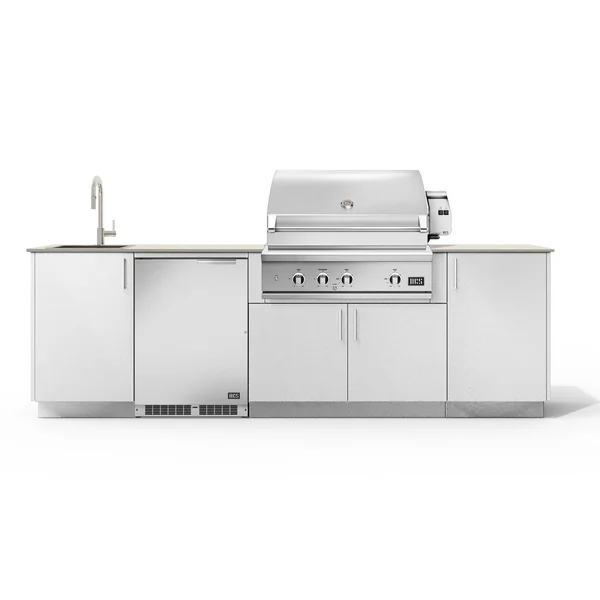 Urban Bonfire Dew 36 Outdoor Kitchen w/ DCS Propane Grill, Sink, Refrigerator, Danae Dekton Countertop & Chantilly Finish - B-Dew-36-DCS-Danae-Chantilly