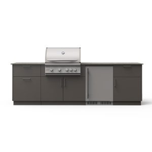 Blaze Morning Glow 10-Ft Outdoor Kitchen Island w/ 32-Inch LTE+ Propane Grill, Fridge in Gunmetal w/ Keon Countertop