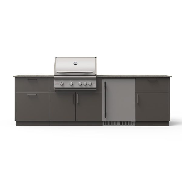 Blaze Morning Glow 10-Ft Outdoor Kitchen Island w/ 32-Inch LTE+ Natural Gas Grill, Fridge in Gunmetal w/ Keon Countertop