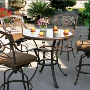 Ten Star 5 Pc Cast Aluminum Bar Set w/ 42 Inch Round Classic Table & Swivel Bar Stools in Antique Bronze/Sesame by Darlee