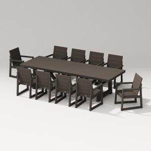 Elevate 11 Pc A-Frame Table Arm Chair Dining Set in Vintage Coffee By PW Designer Series
