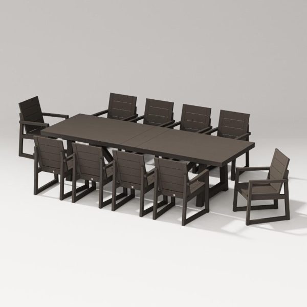 Elevate 11 Pc A-Frame Table Arm Chair Dining Set in Vintage Coffee By PW Designer Series