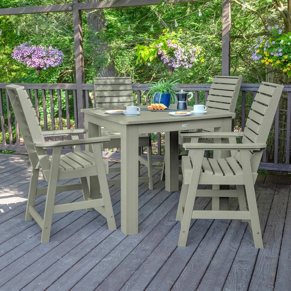 Elm Pointe 5 Pc Recycled Plastic Square Counter Height Dining Set in Eucalyptus by Lakeview Outdoor Designs