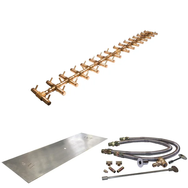 Warming Trends 74 X 14-Inch Linear Natural Gas Fire Pit Burner Kit W/ 67.75 X 7.5-Inch Tree-Style CROSSFIRE Brass Burner - Match Light Ignition - CFBT470NGALPL7414FK2