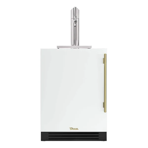 True 24 Inch Left Hinge Outdoor Single Tap Beverage Dispenser - Matte White w/ Brass Handle - TUR-24BD-L-OP-C~DSK-030-H01