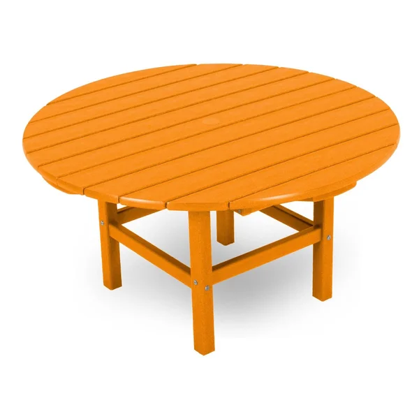 38 Inch Round Recycled Plastic Coffee Table in Tangerine by POLYWOOD