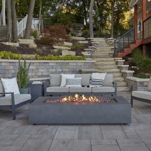 Elysian 70 Inch Rectangular Powder Coated Steel Propane Fire Pit Table in Weathered Slate by Lakeview Outdoor Designs