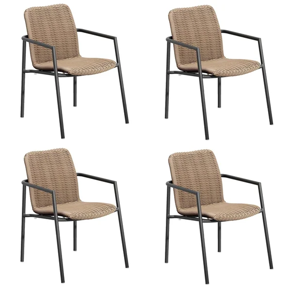 Orso 4 Pc Wicker & Aluminum Dining Arm Chair in Carbon/Sand By Oxford Garden