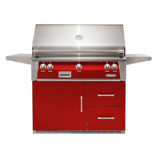 Alfresco ALXE 42-Inch Freestanding Natural Gas Grill On Refrigerated Cart With Sear Zone And Rotisserie in Carmine Red - ALXE-42SZRFG-NG-S3002