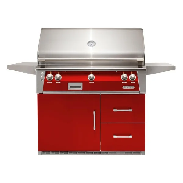 Alfresco ALXE 42-Inch Freestanding Natural Gas Grill On Refrigerated Cart With Rotisserie in Carmine Red - ALXE-42RFG-NG-S3002