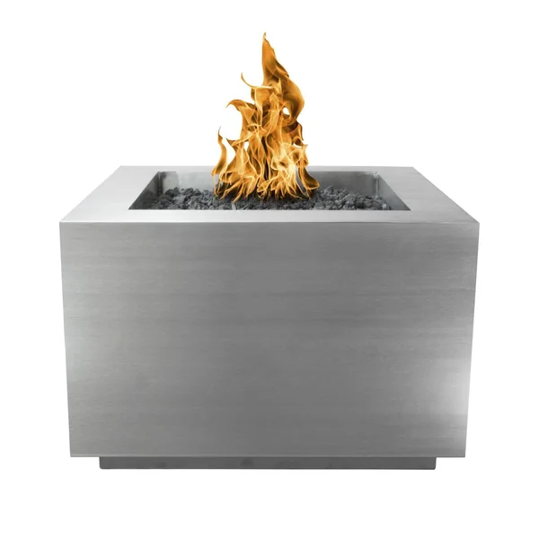 Forma 30 Inch Square Stainless Steel Natural Gas Fire Pit w/ Glow Plug by The Outdoor Plus