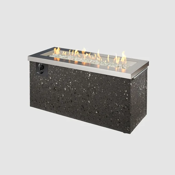Key Largo 48 Inch Rectangular Stucco Natural Gas Fire Pit Table in Stainless Steel by The Outdoor GreatRoom Company