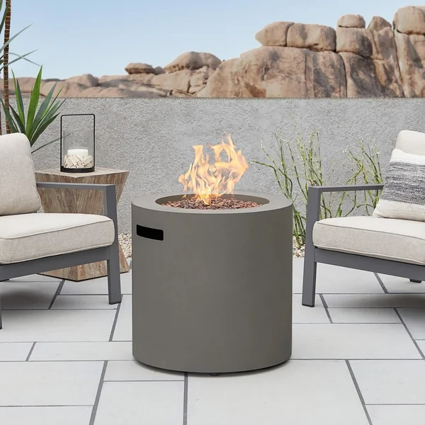 Elysian 24 Inch Round Powder Coated Steel Propane Fire Pit Table in Mist Gray by Lakeview Outdoor Designs